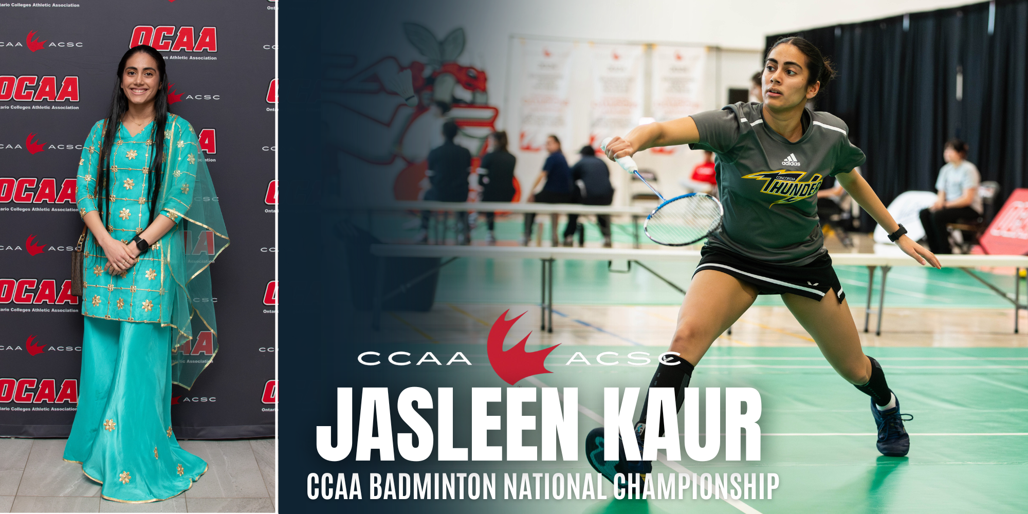 Thunder Badminton Athlete Spotlight: Jasleen Kaur secures ACAC Gold, ACAC Player of the Year, CCAA Silver, and CCAA All-Canadian.