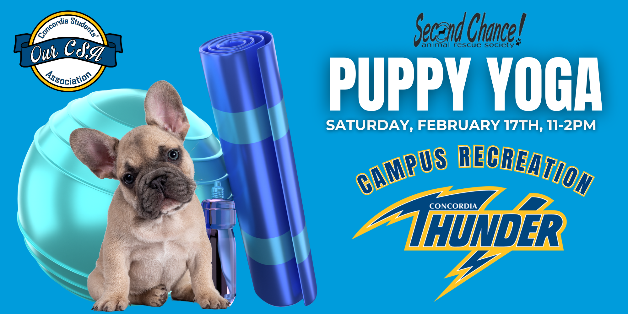 Thunder Campus Rec hosts Puppy Yoga! (Saturday Feb. 17th)